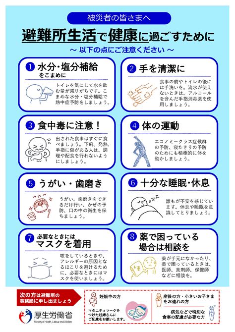 避難所生活で健康に過ごすため、以下の点にご注意ください｜厚生労働省