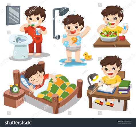 Vector Illustration Of Kids Daily Routine Activities Stock, 51% OFF