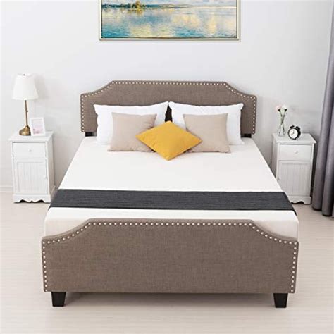 Mecor Queen Upholstered Linen Platform Bed With Curved Shape Headboard