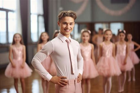 Premium AI Image Boy Wearing Pink Tutu Skirt And Having Fun Ballet