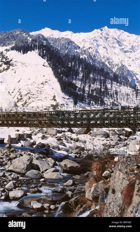 Suspension bridge over River Beas ; Manali ; Himachal Pradesh ; India ...