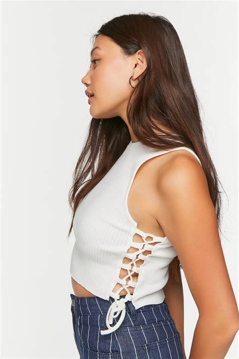 Ribbed Lace Up Cropped Tank Top