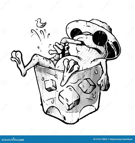 Line Illustration Frog in the Water Tank Stock Illustration ...