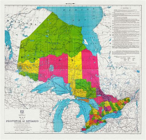 Map Of The Province Of Ontario Dominion Of Canada 1912 Map On Heavy Cotton Canvas 22x27 Approx