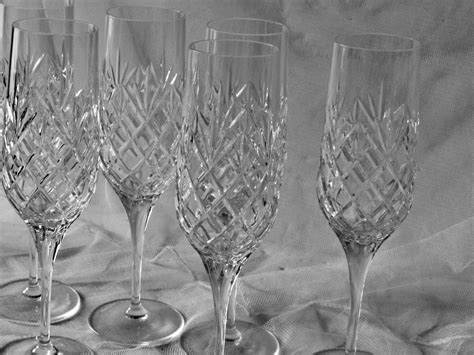 Vintage Royal Doulton Champagne Flutes Crystal Diamond Pattern Six