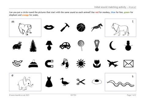 Initial Sound Matching Activity Mesl Phonics Eyfs Ks1 Teachit