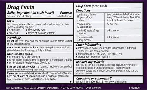 Allegra Adult Hour Non Drowsy Antihistamine Tablets Mg Count