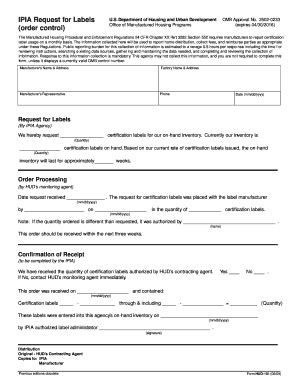 Fillable Online Portal Hud Ipia Request For Labels Order Control