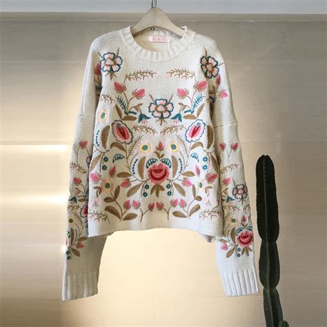 2017 Women Embroidery Floral Knit Sweater L1422embroidery Floralembroidery Womenembroidery