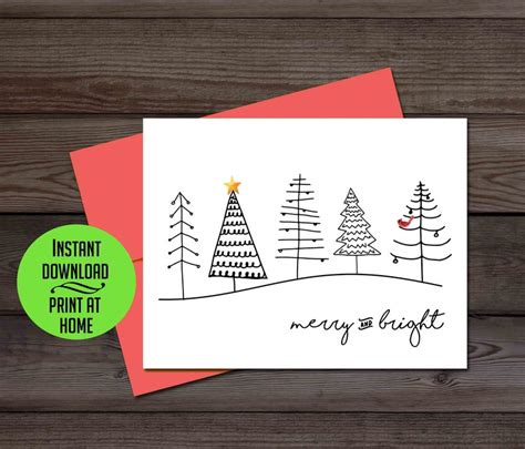 Minimalist Christmas Trees Card Tree Holiday Card Merry And Etsy