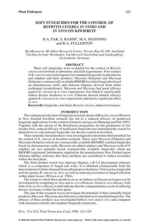 (PDF) Soft fungicides for the control of Botrytis cinerea in vitro and in vivo on kiwifruit