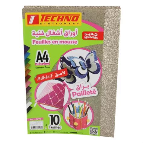 Papier Mousse Adhesif Paillete A Mm Paquet Feuilles Beige Techno