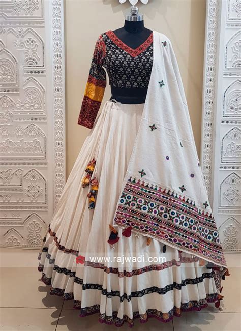 Ethnic Off White Cotton Silk Chaniya Choli With Handcrafted Dupatta