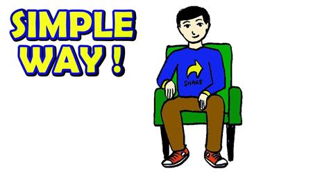 How to draw someone sitting in a chair front view simple way | Easy ...