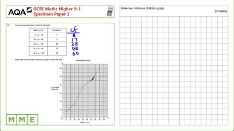 Gcse Maths Aqa Higher Specimen Paper 3 Q13 Drawing And Reading Cumulative Frequency Curves