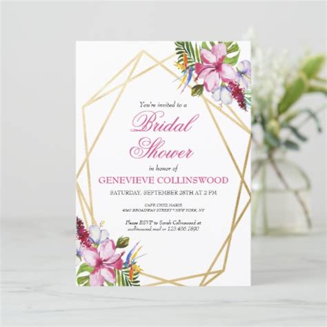 Tropical Colorful Gold Geometric Bridal Shower Invitation Zazzle