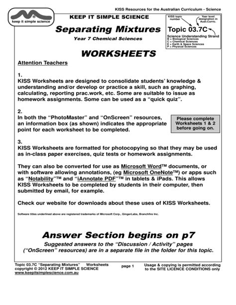 Worksheet On Separating Mixtures Printable Calendars At A Glance