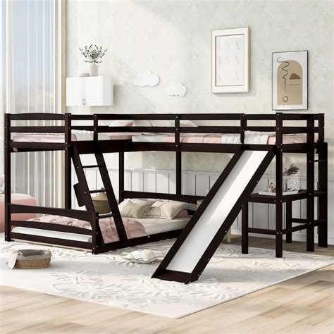 L Shaped Triple Bunk Bed With Slide Twin Over Full Bunk Bed With Twin Size Loft Bed With Desk