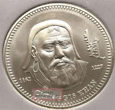 2002 Mongolia Genghis Khan 1000 Togrog Chinggis Khan 1 Oz 925 Silver Coin