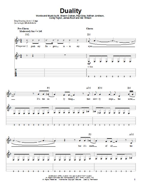 Duality By Slipknot Sheet Music For Guitar Tab Single Guitar At Sheet