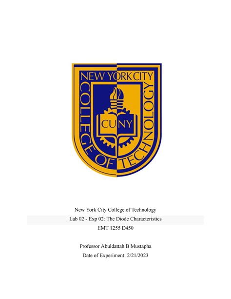 EMT 1255 Lab 02 - Exp 02 The Diode Characteristics - New York City