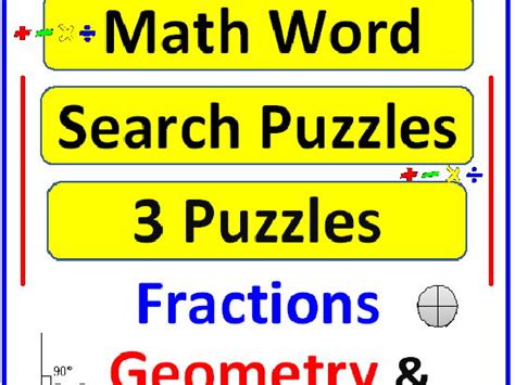 Math Word Search Puzzles Fractions Geometry Exponents Puzzles