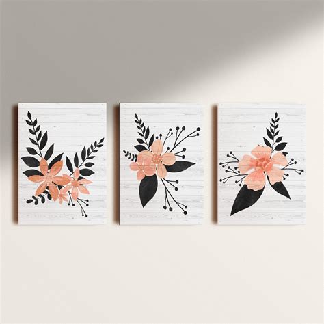 Kit 3 Quadros Decorativos Vinilico Sem Moldura Wood Flower