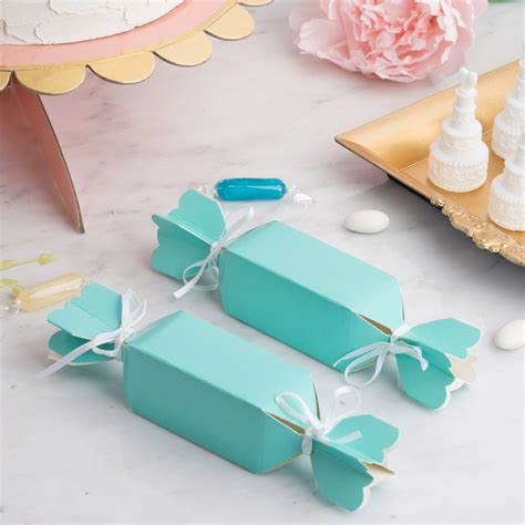 25 Pack Candy Shape Favor Boxes With Satin Ribbons Turquoise