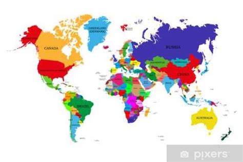 Autocolante Pixerstick Mapa Do Mundo Pol Tico Colorido Nomes De