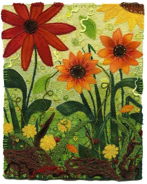 Summer S Final Glory Fabric Collage With Machine And Hand Embroidery