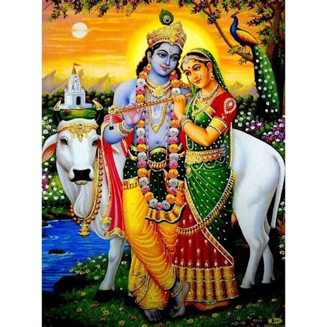 Fluting Radha Krishna Indian God Poster Flashing Heavy Printing Paper