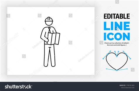 Editable Line Icon Stick Figure Architect Stock Vector Royalty Free