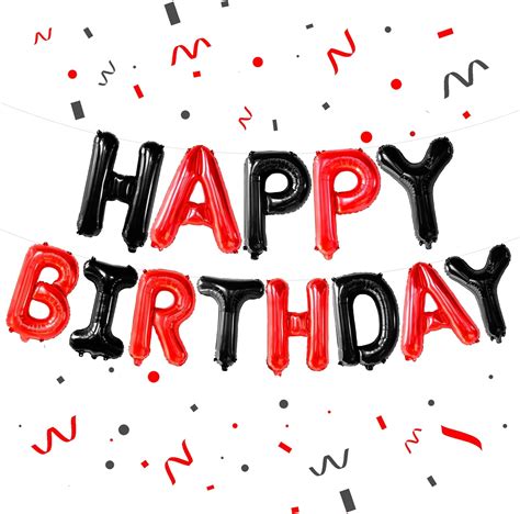 Katchon Happy Birthday Banner Balloons 16 Inch Red And Black