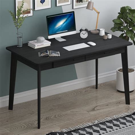 Ofey 47.2 Black Writing Desk with Drawers Study Workstation Wood ...