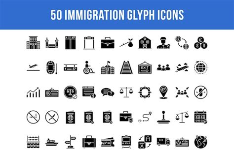 50 iconos de glifos de inmigración Vector Premium