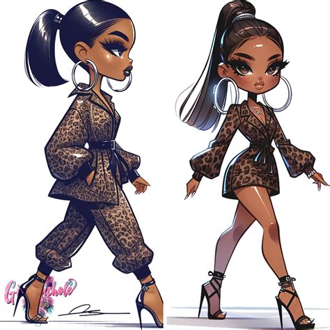 Leopard Print Fashion Clipart Pack Pngs Afro Glam Illustrations Boss Babe Black Girl Magic