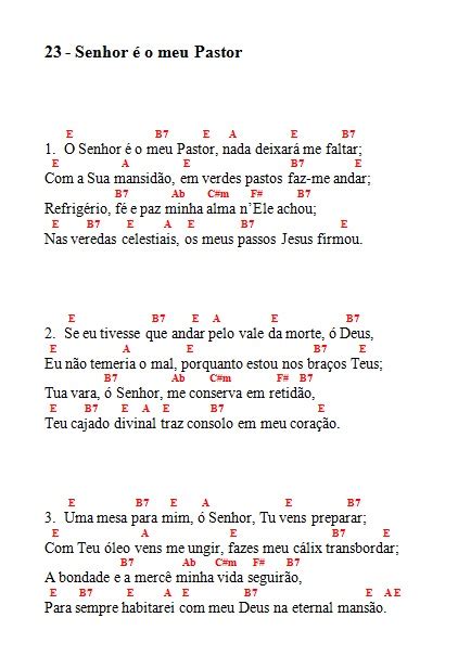 Cifras Ccb Online 23 O Senhor é o meu Pastor