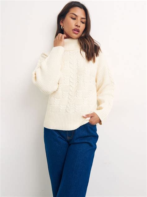 Nobodys Child Cable Knit Roll Neck Jumper Cream Shopstyle