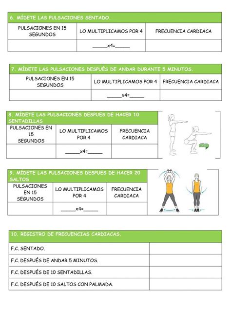 Ejercicio De Frecuencia Cardiaca Ejercicios De Educacion Fisica Actividades Educacion Fisica