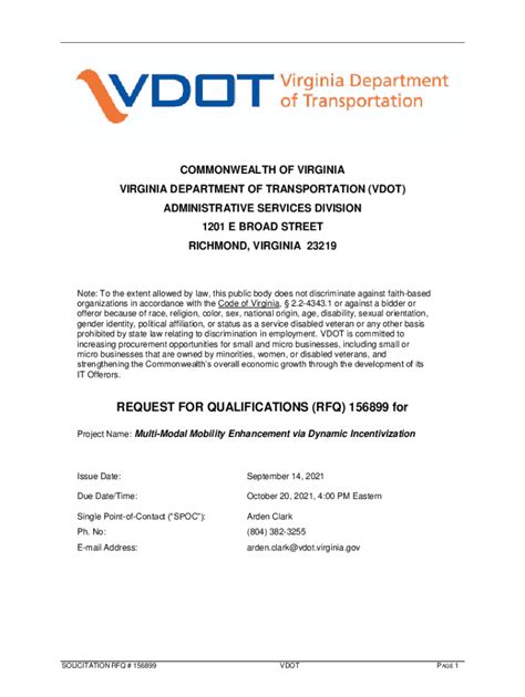 Fillable Online REQUEST FOR PROPOSAL (RFP) - vdot.virginia.gov Fax ...