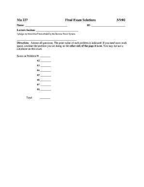 Fillable Online Ma 227 Final Exam Solutions Name 5 9 02 ID Lecture