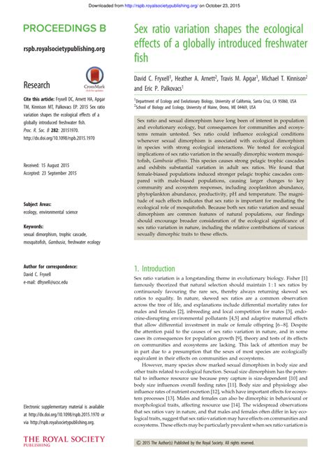 PDF Sex Ratio Variation Shapes The Ecological Effects Of A Globally