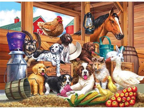 Barnyard Puppy Pals Scratch And Dent 1000 Pieces RoseArt Puzzle