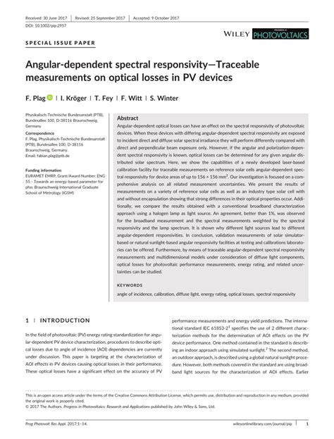 PDF Angular Dependent Spectral Responsivity Traceable Measurements On