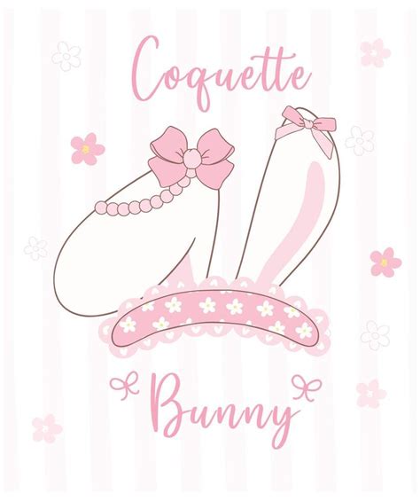 Cute Coquette Bunny Ears With Bow Cartoon Sweet Retro Happy Easter