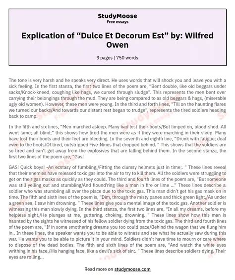 Explication Of “dulce Et Decorum Est” By Wilfred Owen Free Essay Example