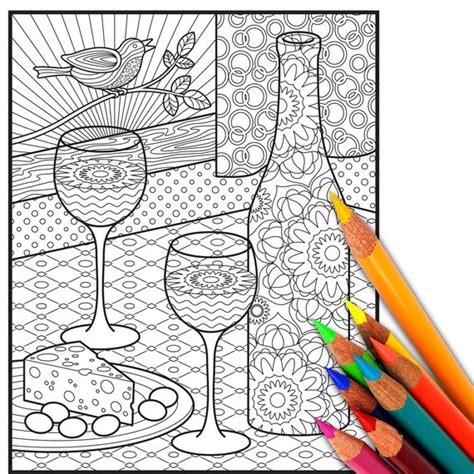 Wine Adult Coloring Page Adult Coloring Sheet Coloring