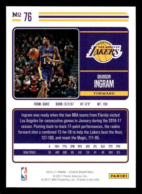 Panini Studio Brandon Ingram Rc For Sale Online Ebay