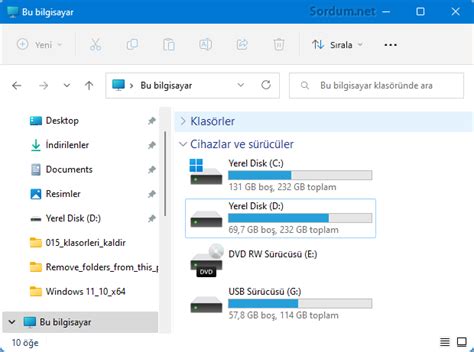 Bu bilgisayar kısmında yeralan klasörleri kaldırın