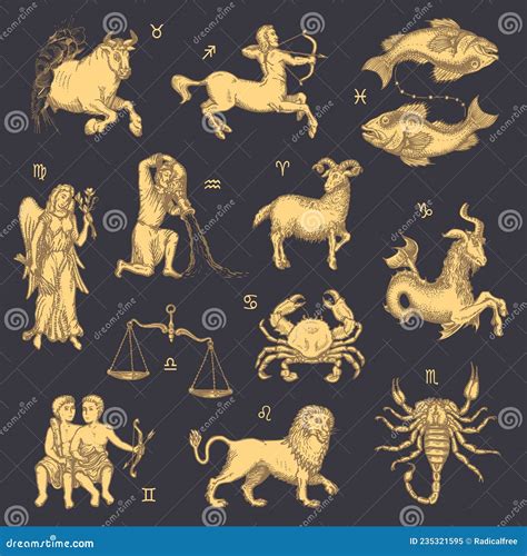 Sinais Zodiéticos Definem Símbolos De Horóscopo Vetorial Ilustração do